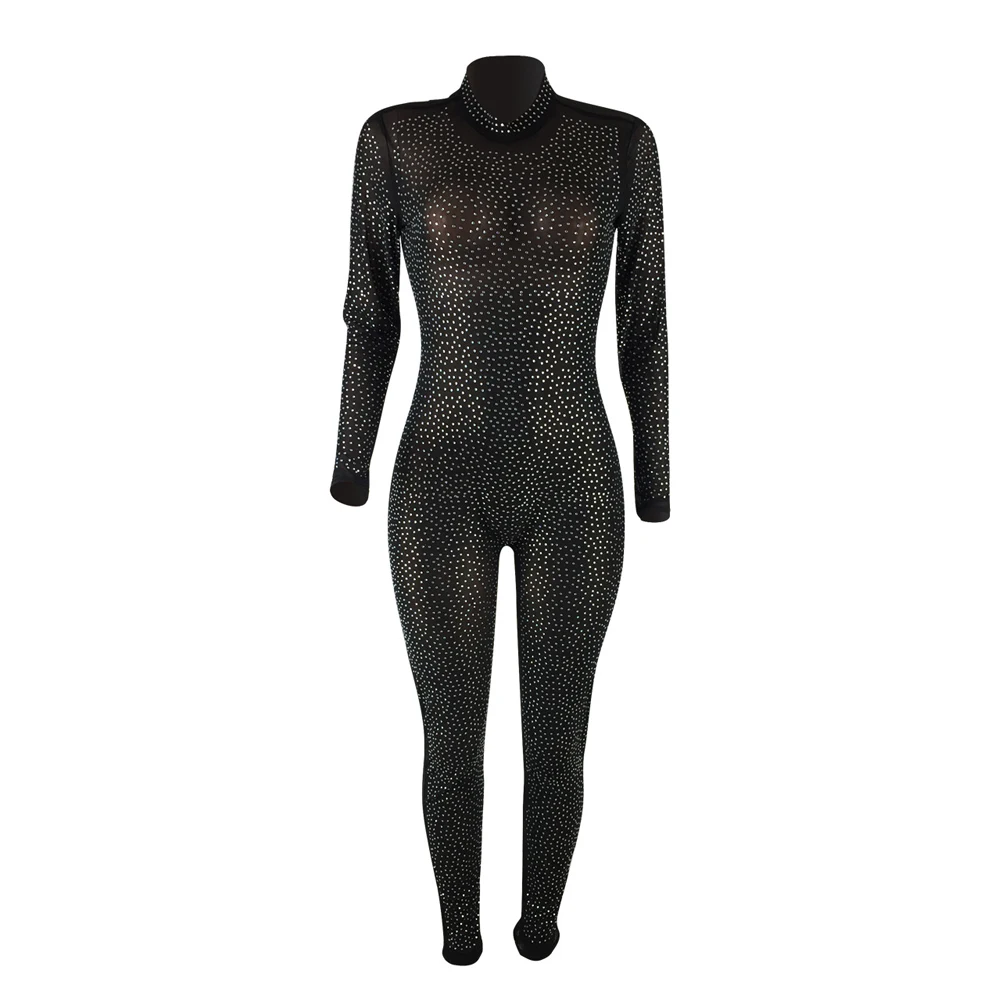 Блесток Комбинезоны для девочек Для женщин пикантные сетчатые с длинным рукавом