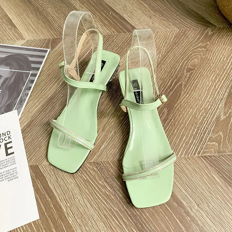 summer female rhinestone thick with sexy sandals fashion Nonslip fish mouth outdoor beach walk casual sandals Buckle Strap