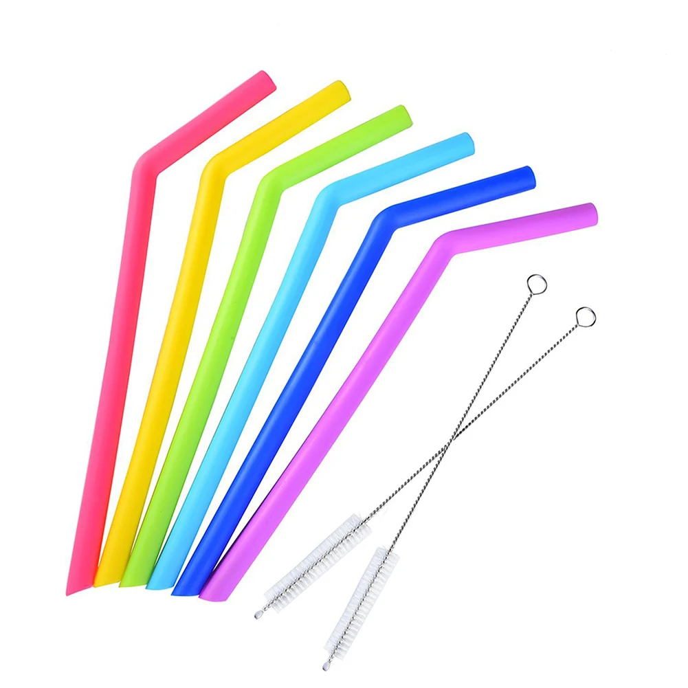 Горячая Распродажа 6 шт Силиконовые соломинки изогнутые Многоразовые моющиеся с