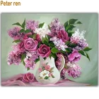 Алмазная живопись Питер Рен, вышивка крестиком, 5d круглаяквадратная мозаика, полные картины по номерам сиреневые розы в вазе