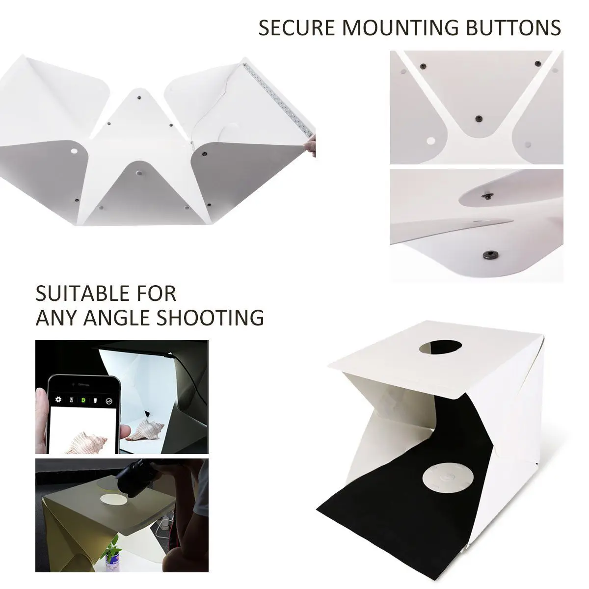 CLCU Portable Photo Studio Shooting Tent 16 Inch Small Foldable LED Light Box Softbox Kit w/4 Colors Backdrops for Photography |