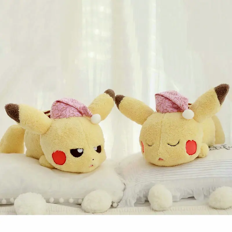 Kawaii Pikachu плюшевая аниме игрушка супер мягкая детская подушка для сна розовая шапка застенчивый сонный Пикачу Кукла игрушки для мальчиков и девочек игра кукла подарок