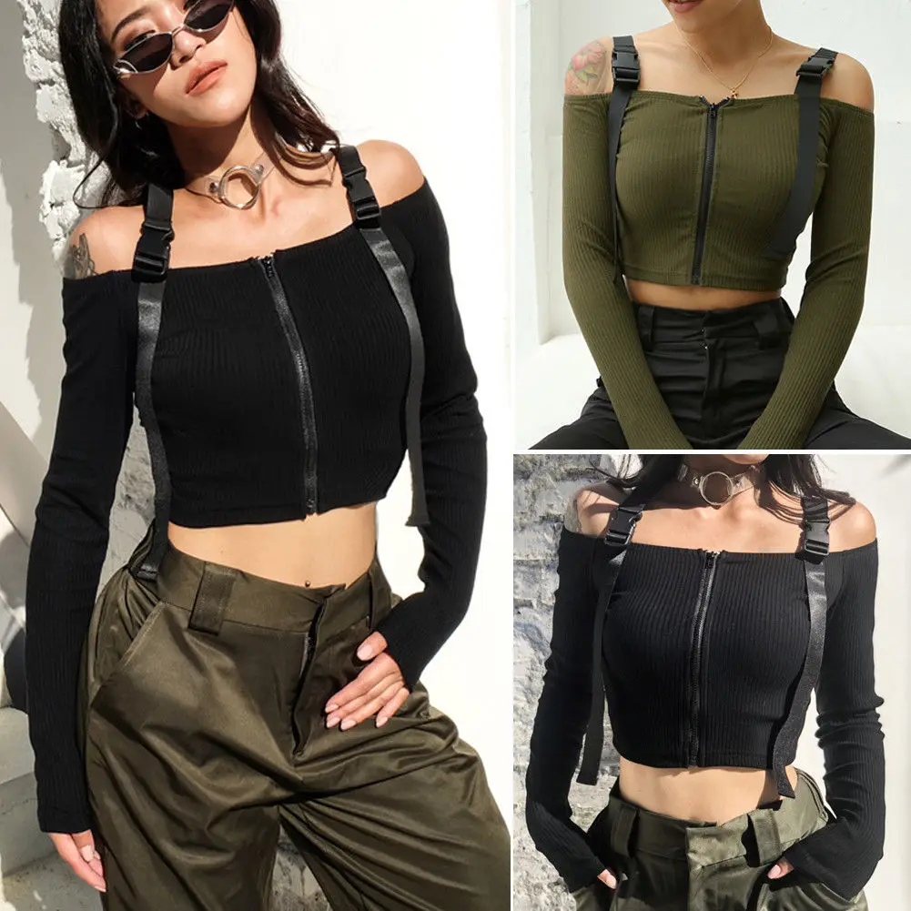 Модный стиль женская футболка трикотажный Короткий Джемпер с открытыми плечами