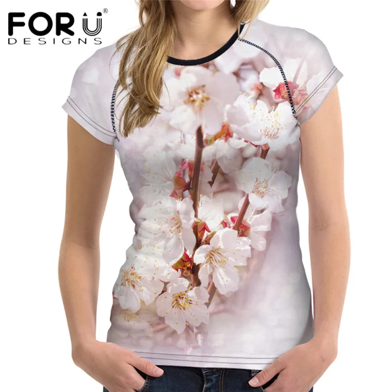 

Футболка женская приталенная с коротким рукавом и цветочным 3D принтом