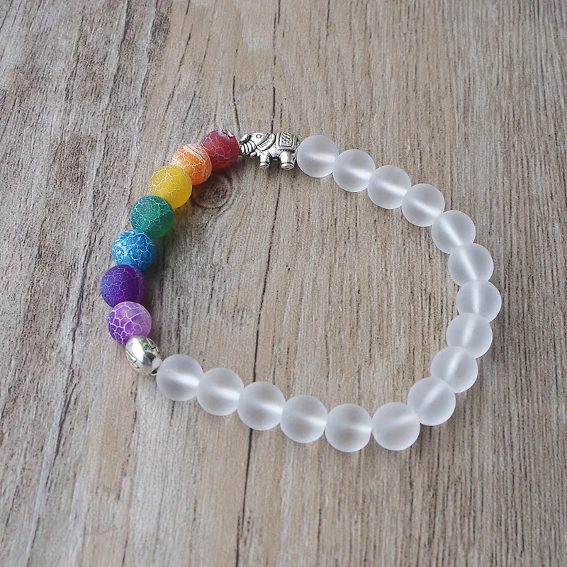 Женский и мужской браслет ручной работы из бисера 7 чакр белый слон молитва мала