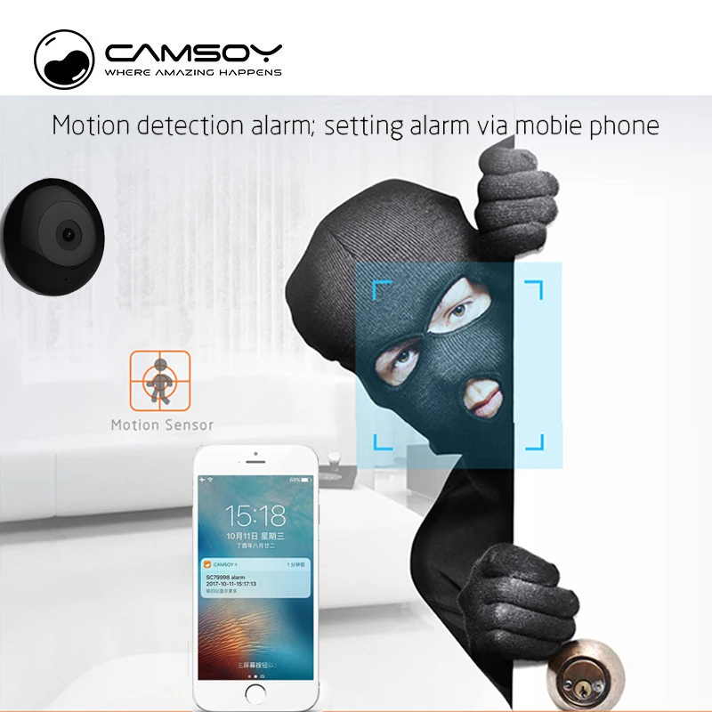 Беспроводная ip камера Camsoy mini Wi Fi ночное видение Радионяня датчик движения