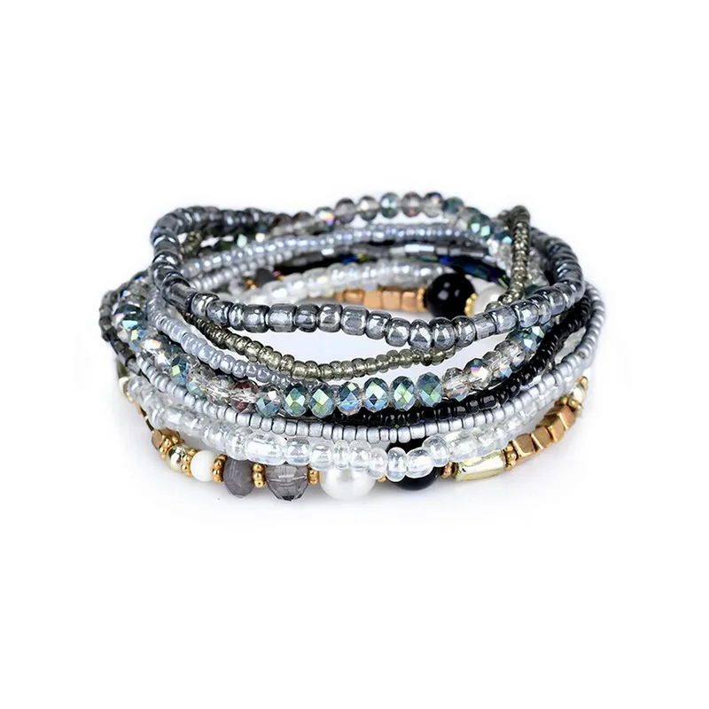 Kittenup 4 Color Bohemian Crystal Colorful Stretch Bead Multilayer Bracelets for Women Fashion Boho Jewelry | Украшения и