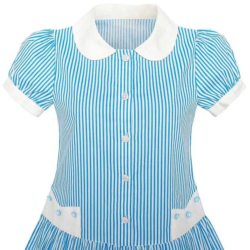Sunny Fashion платья для девочек платье Синий Белый полоса Воротник Школьная форма