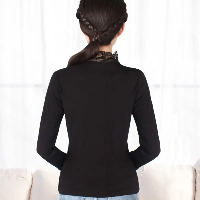 Осеннее термобелье Женская свободная водолазка с кружевными манжетами для