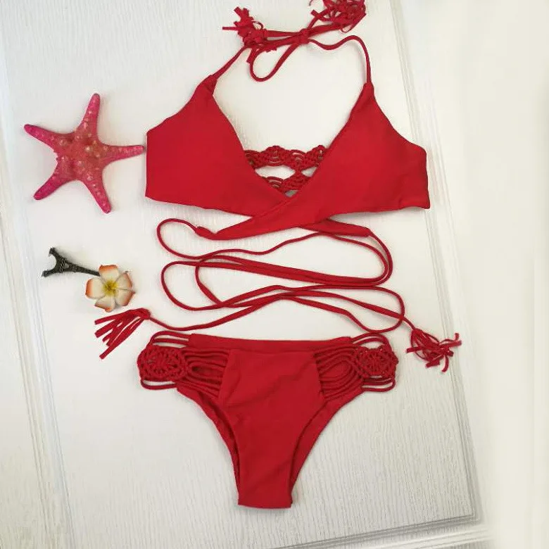 

New sexy push up bikinis set summer beach wear swimsuit triangle solid color pad up Padded Bra Bandage Biquine sethini