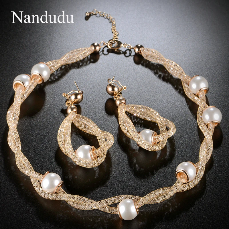 Nandudu Роза проволочная сетка ожерелье со стразами серьги Ювелирные наборы