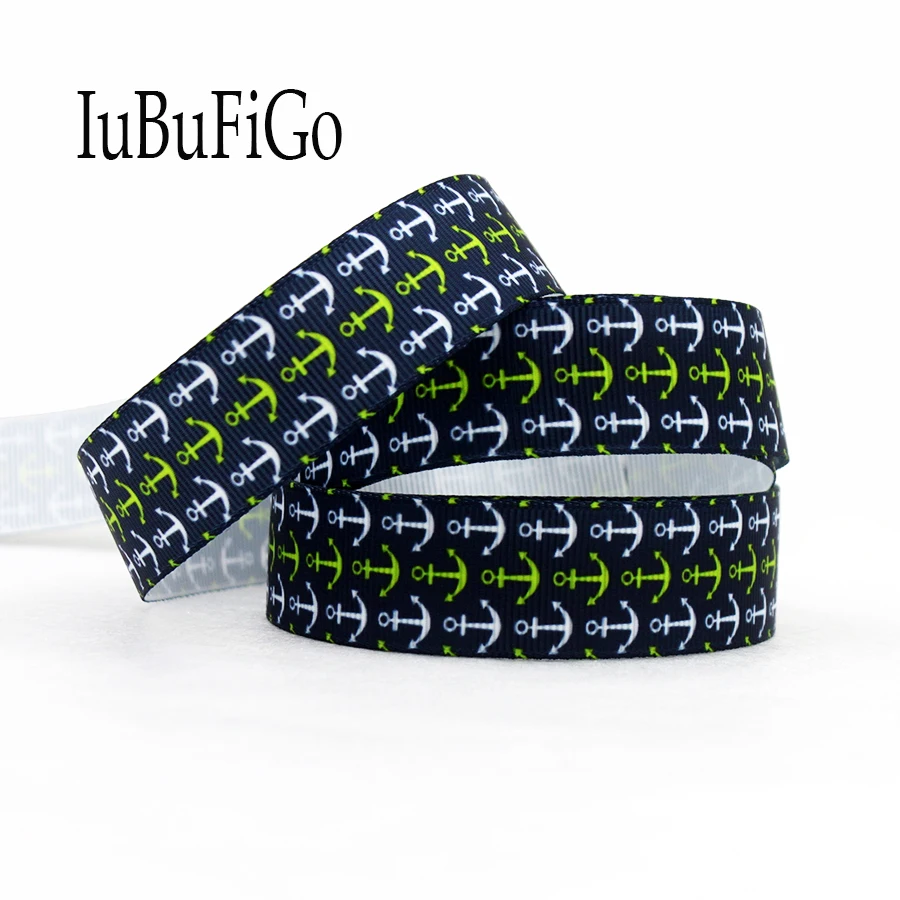 

[IuBuFiGo] 10 yard 7/8" Navy Anchor Printed Grosgrain ribbon 22mm DIY Handmade 10Y1354 Free shipping