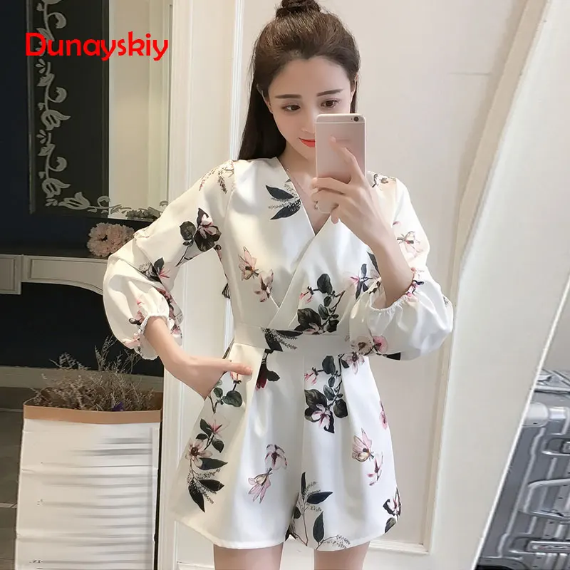 Женские винтажные комбинезоны с v образным вырезом и рукавами фонариками весенне