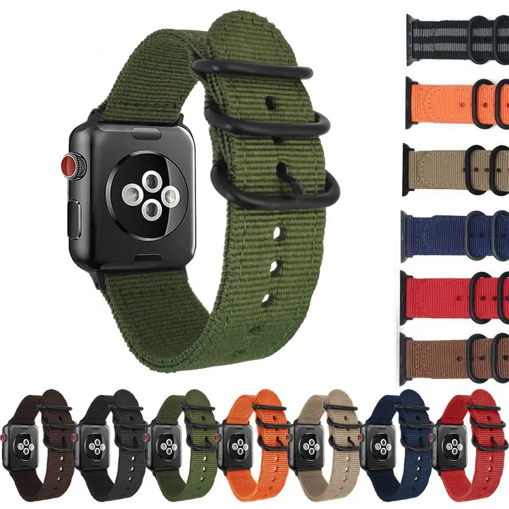 Ремешок нейлоновый для наручных часов Apple Watch band 44 мм 40 умный Браслет 38 42 с черными
