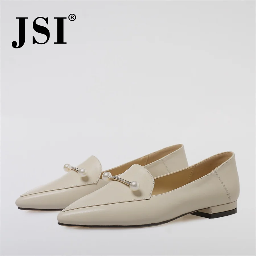 beige JSI/брендовые туфли из коровьей кожи на плоской подошве; пикантные модные туфли с острым носком на низком каблуке; качественные женские вечерние удобные туфли на плоской подошве без застежки; JO26 - Цвет: beige