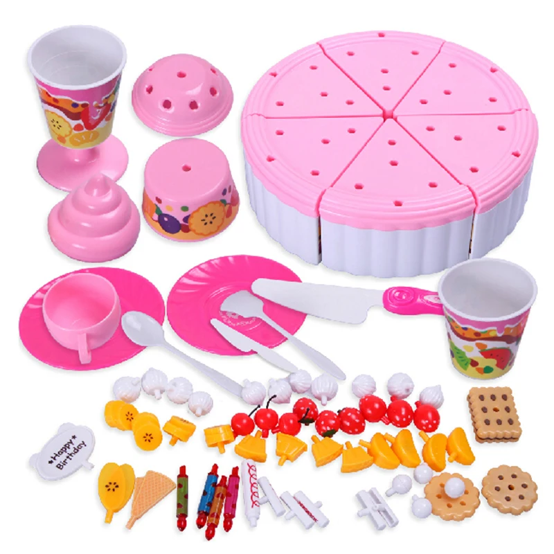 Children Play House Toys Miniature kitchen Cookware Set fruit Birthday Cake Creative Assembling Toy | Игрушки и хобби