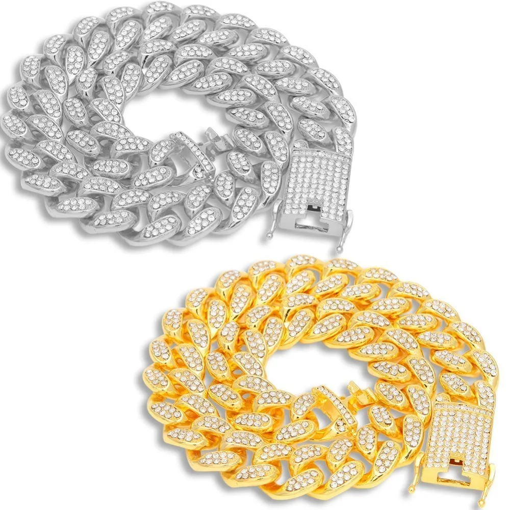 Uwin, сплав, с AAA Iced Out, стразы, ожерелье, 20 мм, тяжелая, Майями, кубинская цепочка, хип-хоп, золотой цвет, модные ювелирные изделия для мужчин