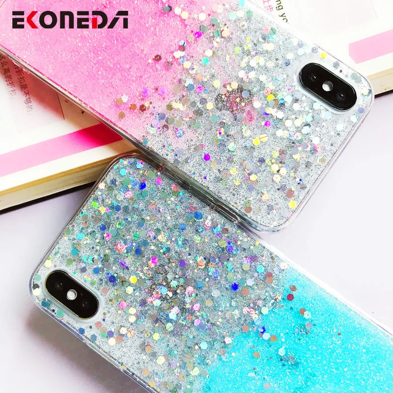 EKONEDA Bling Sequins Ingradient Glitter Case For iPhone XR XS Max X Silicone Soft Girl Cover 6S 7 8 Plus |