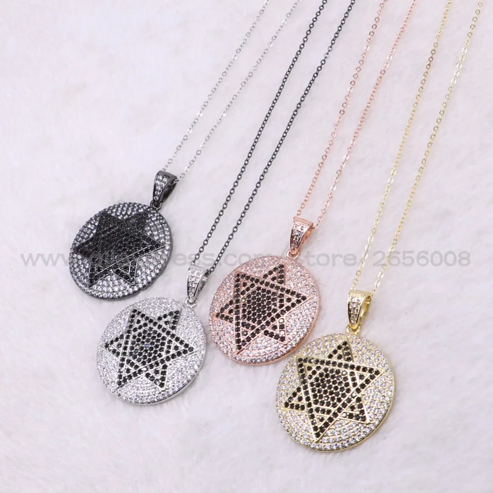 Micro Pave Циркон круглый кулон со Звездой Кулон neckcklace разноцветные металлический кулон ожерелье тонкий цепи ожерелье 3474