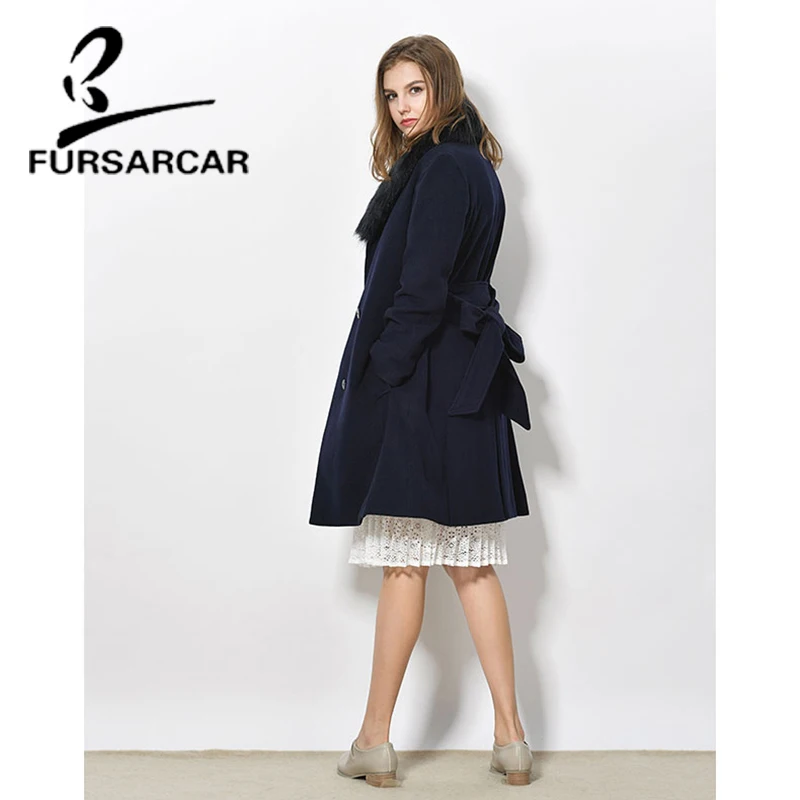 FURSARCAR 2021 New Arrival Real Fur Coat Women Winter Woolen Skin Jacket High Quality Fur Coat With Fox Fur Collar Hot Sale enlarge