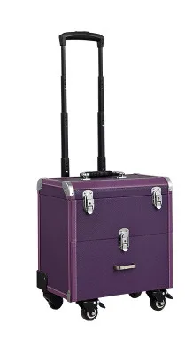 purple C Косметический чехол на колесиках, косметичка на колесиках, винтажные косметические инструменты в коробке, вместительный косметический чехол на колесиках с выдвижным ящиком - Цвет: purple C