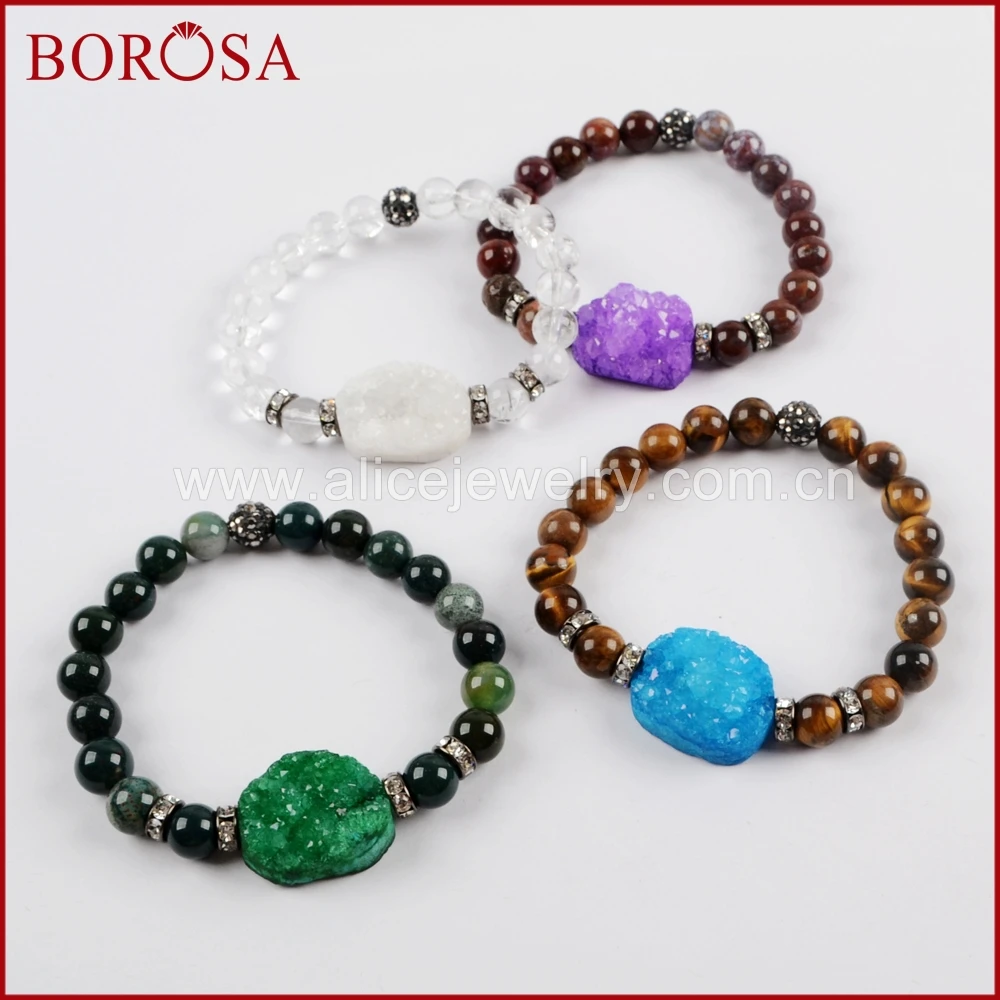 BOROSA 5 шт. модный Радужный кулон агатес druzy с 8 мм разноцветными Каменными бусинами