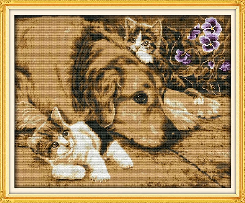 

Dogs and cats Funny gifts Home Decor Cross Stitch Kits Printed Canvas DMC Counted Cross-stitch set Chinese Embroidery Needlework