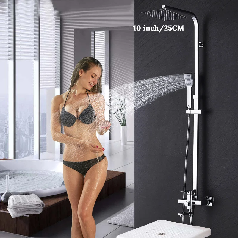10 inch shower head Ванная комната настенный " Большой смеситель для душа в форме дождя набор для ванной душ кран Поворотный ванна носик хром горячей и холодной воды душ - Цвет: 10 inch shower head