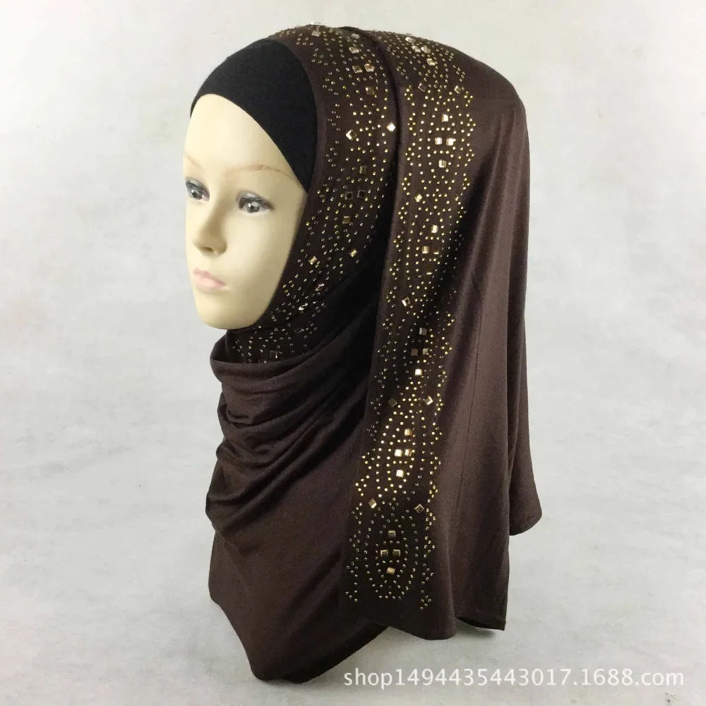 

Solid hijab scarf with rhinestones muslim long scarf,cotton hijab scarf,free shipping