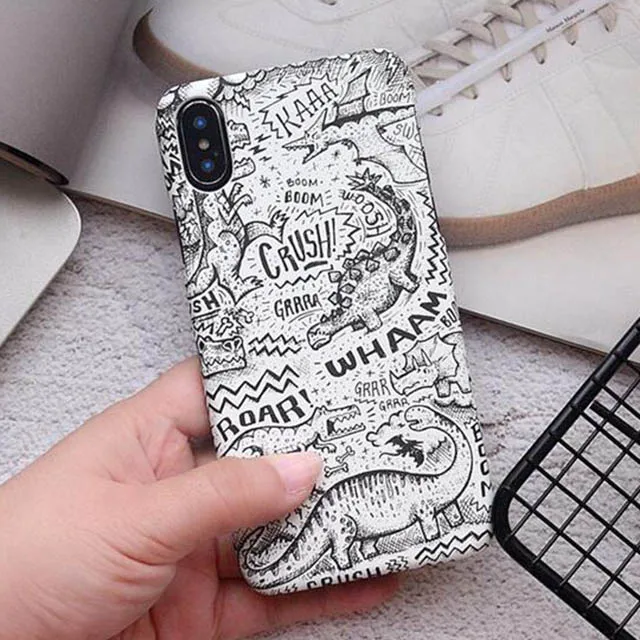 Style 1 Ретро чехол для телефона с динозавром LACK для iphone XS Max X XR 8 7 6 S Plus 5 5S SE задняя крышка модный геометрический художественный чехол s Жесткий PC Capa - Цвет: Style 1