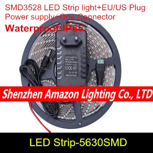 

Waterproof LED Strip 300leds/5M 5630SMD Cool/Warm White Red Green Blue Yellow Light +12V 2A Power Adapter