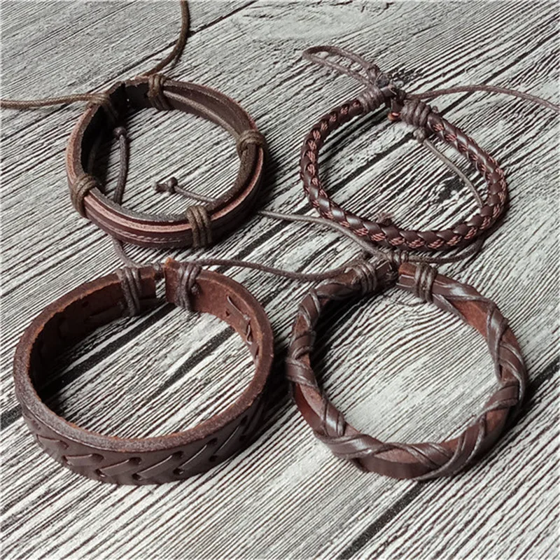 2018 6 шт./лот ручной работы кожа Панк Браслеты и браслеты мужские мужчина Веревка
