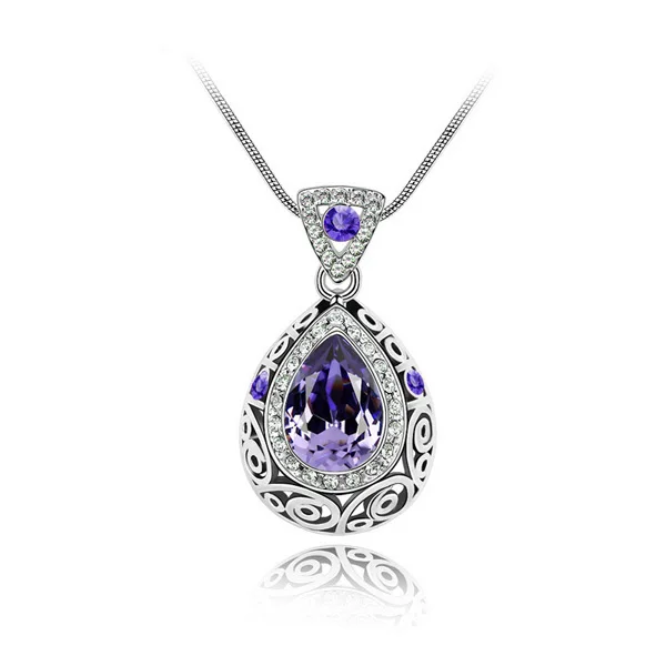 purple Винтажный качественный свадебный золотой цвет ангел океан слеза дизайн кулон с зелеными кристаллами ожерелье ювелирные изделия 84191 - Окраска металла: purple