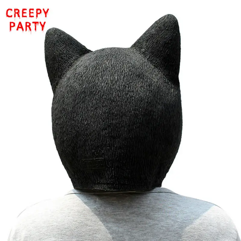 Реалистичный Черный Кот Маска прекрасный латекс анфас маска животного на