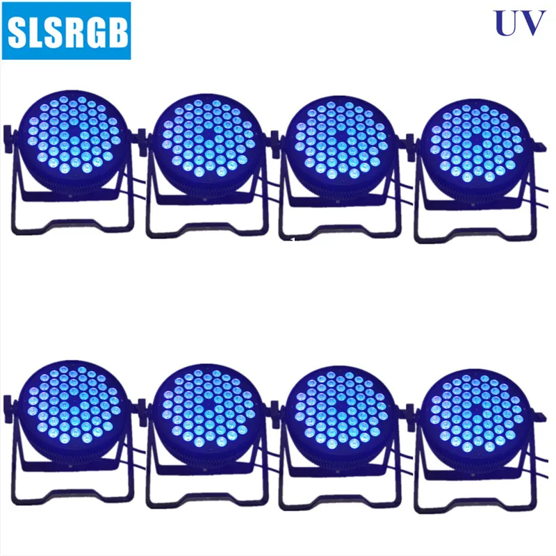 

8pcs/lot NEW slim flat par Stage Par King 54pcs 3w UV led light par 64 54x3w Single COLOR UV LED Par 64 Lighting silver party