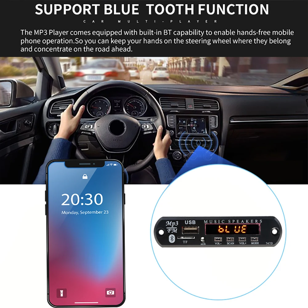 Комплект громкой связи для автомобиля Bluetooth FM радио MP3 плеер беспроводной TF USB 3 5