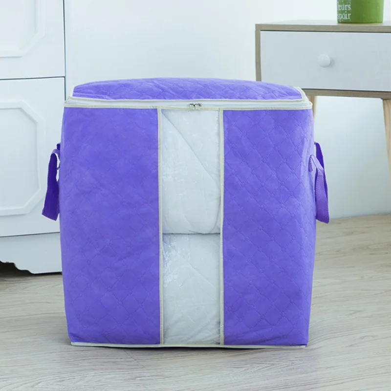 Purple Нетканые сумки для хранения стеганых одеял Органайзер Домашний для хранения Портативный Анти-пыль шкаф бамбуковая одежда сумка для хранения коробок - Цвет: Purple