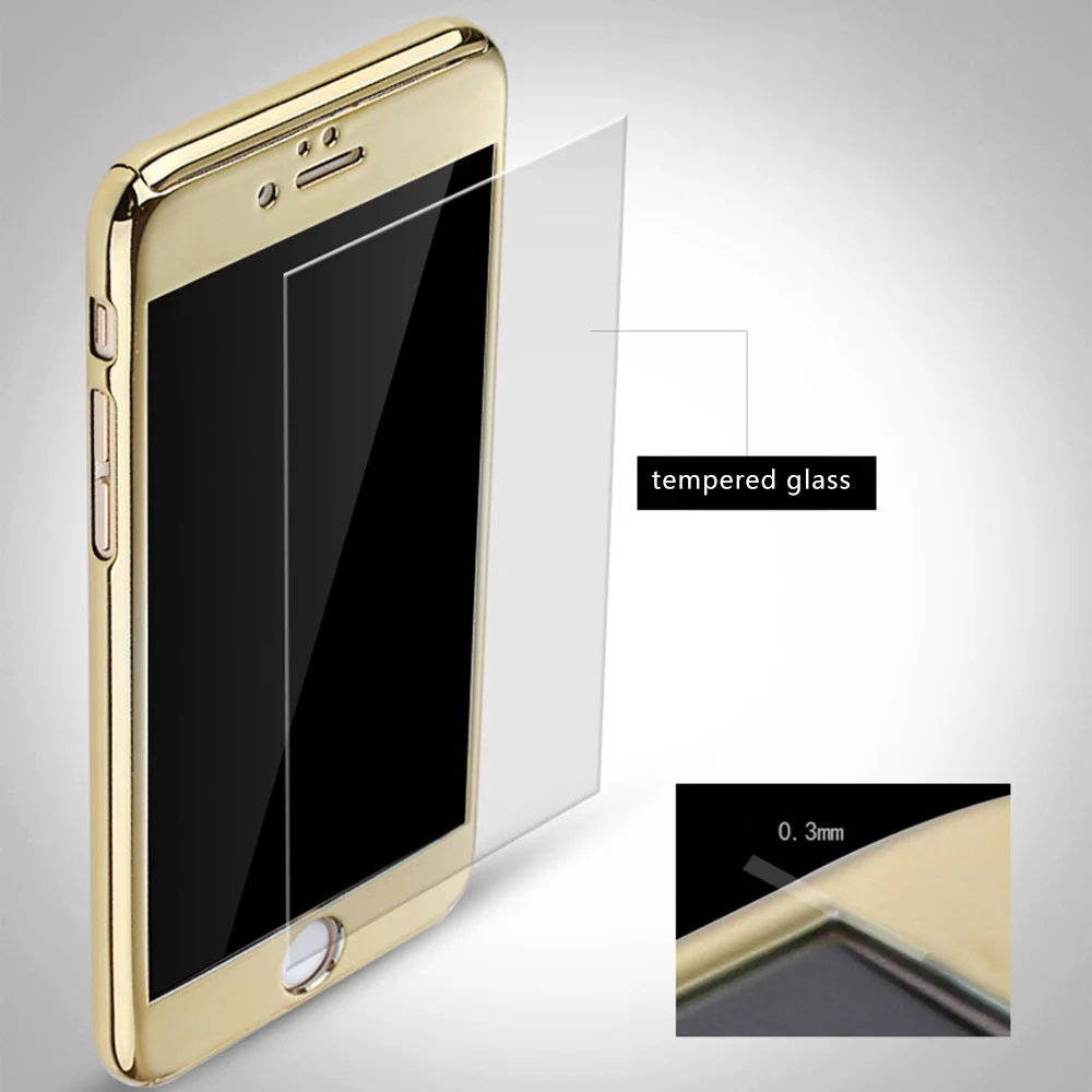 360 Full Body Protection Case for iPhone 6 6s 7 Plus X 5 5s SE Cover +Tempered Glass Rose Gold Luxury Mirror Eletroplate Coque |