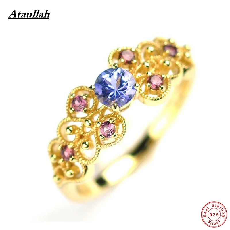 Ataullah винтажном стиле натуральный танзанит и гранат довольно кольца для женщин