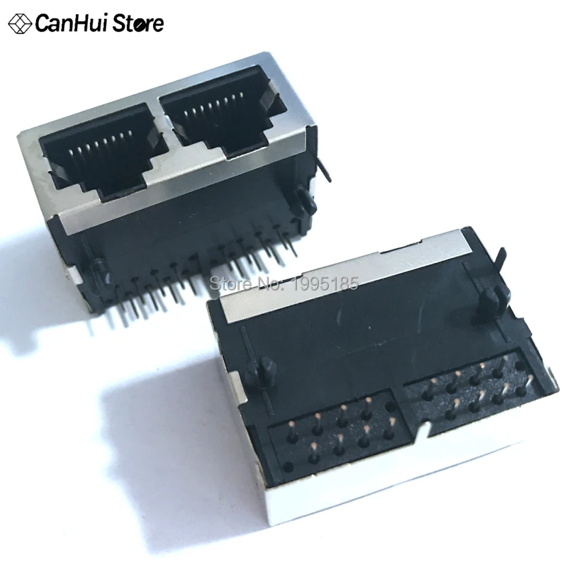 5 шт. 1*2 RJ45 Металл 16 Pin женский PCB правый угол гнездо платы разъем 8P8C Кристалл Головка Разъем 1x2 21 мм Сетевой интерфейс
