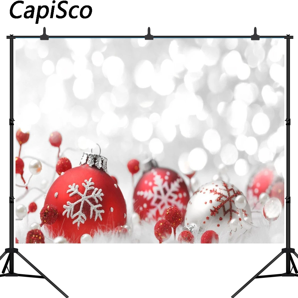 Фон для фотосъемки Capisco Merry Xmas Bokeh в горошек с принтом Рождественские шары зимний