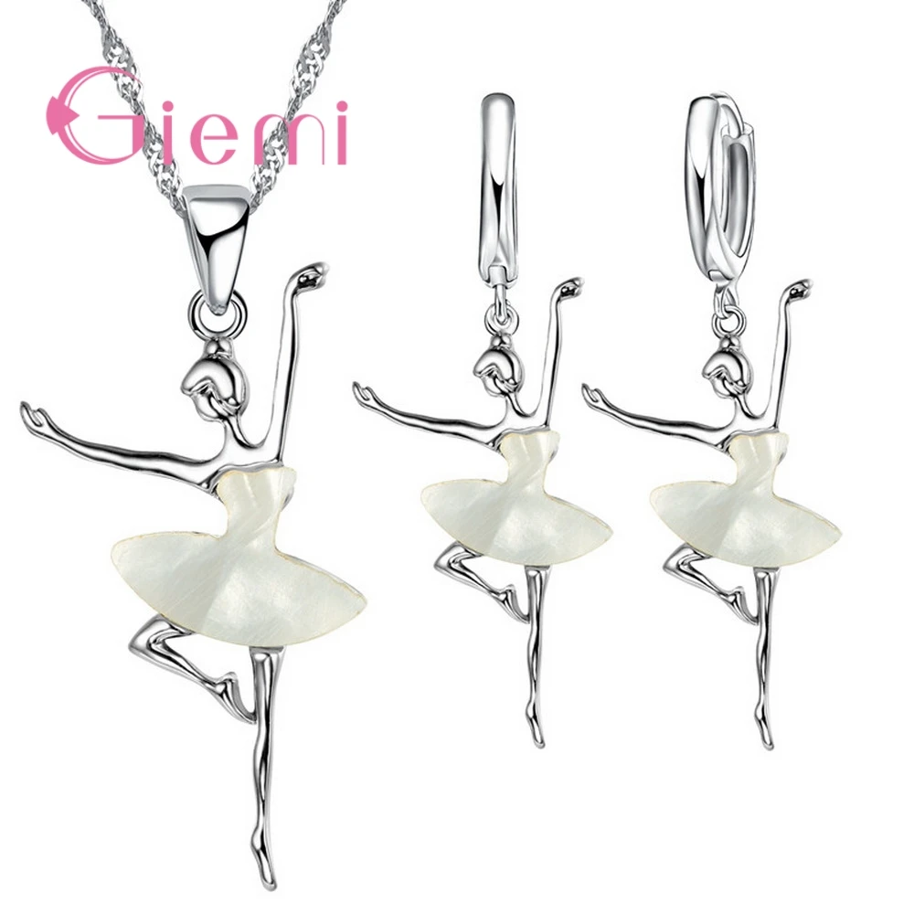 

Fashion Dance Girls Shape Jewelry Sets 925 Sterling Silver Accessdories For Youngs Pretty Pendant Necklace Dangle Earrings
