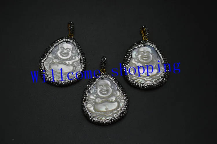 1 шт. резная белая Швабра Будды со смеющимся кристаллом украшенная черными