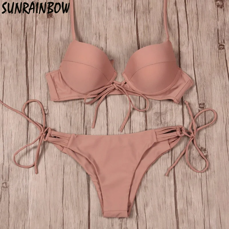 Женский купальник бикини SUNRAINBOW Летний Пляжный купальный костюм с вырезом на шее
