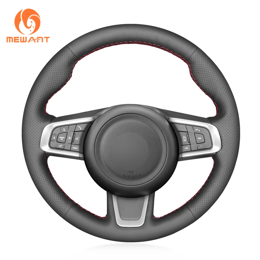 

MEWANT Black Genuine Leather Car Steering Wheel Cover for Jaguar E-Pace 2017-2019 F-Pace 2016-2019 XE 2015-2019 XF 2016-2019