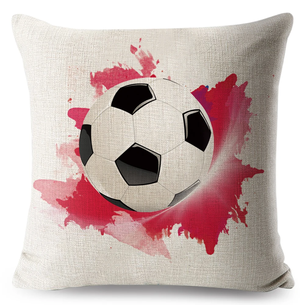 Cartoon Football Pillows Cover Linen Cushion Covers 45*45cm Square Pillow Case Sofa Car Living Room Home Decoration Pillowcase | Дом и сад