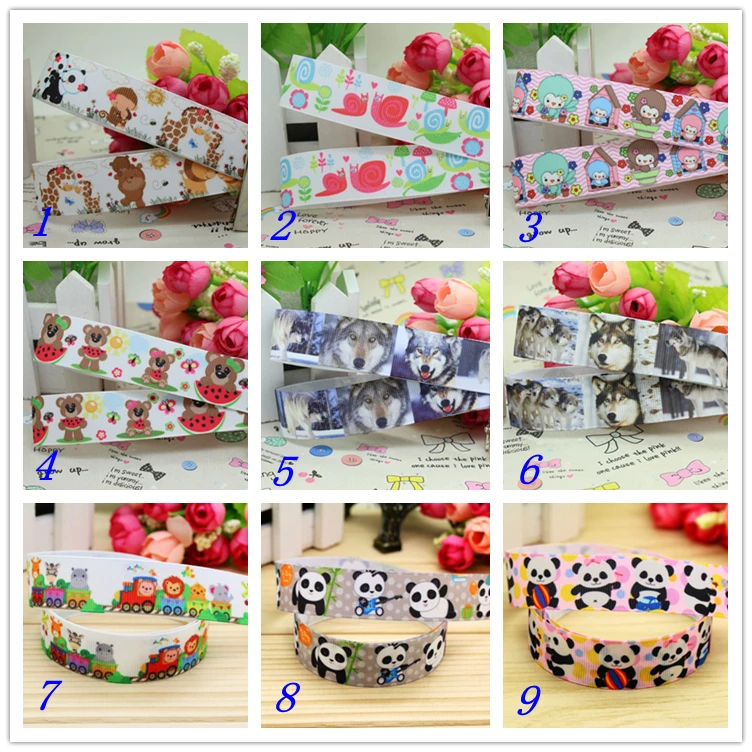 

7/8'' Free shipping panda wolf animals printed grosgrain ribbon hairbow headwear party decoration diy wholesale OEM 22mm D229