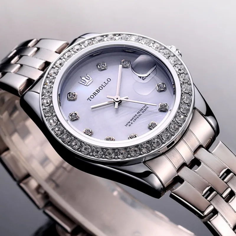 2017 Высокое качество модные женские часы кристалл белый керамический циферблат