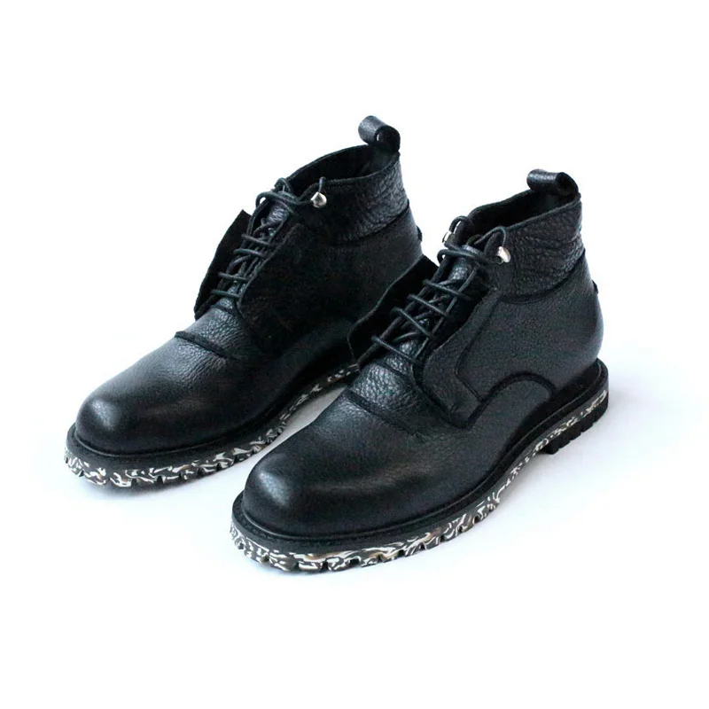 

Autumn winter new camouflage bottom ankle boots men's top quality round toe lace up short boot black Litchi peel leather booties