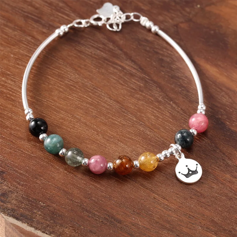 Tourmaline Bracelet S925 Pure Silver Original Handmade Water Crown Round Brand Sweet Jewelry with Box | Украшения и аксессуары